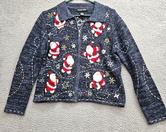 Vintage Womens Knit Christmas Sweater Santa Snowflakes Size P/M Cottagecore