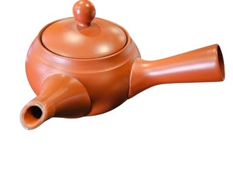 Traditional Japanese Kyusu Clay Teapot With Maple Leaf Design Side Handle
