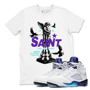 Sneaker Label Jordan 5 Grape Sneaker Matching The Lost Saint Sneakers Tee Shirt White, 5 Grape Sneaker Tee