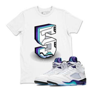 Sneaker Label Jordan 5 Grape Sneaker Matching Number Statue Sneakers Tee Shirt White, 5 Grape Sneaker Tee