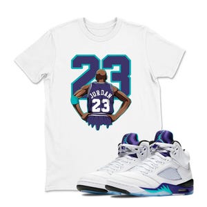 Air MJ 23 Sneaker Tees - Air Jordan 5Grape, Shirt To Match Jordan 5 Grape Sneaker Tees, Jordan 5 Tshirt Adult Youth