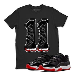 Shirt Matching AJ 11 Low Bred 2025 Match Sneaker Number 11s Sneakerhead T-Shirt, Sneaker Label Jordan 11 Low Bred Sneaker Matching Tee Shirt