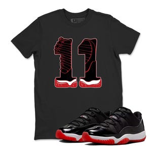 Shirt Matching AJ 11 Low Bred 2025 Match Sneaker Number 11s Sneakerhead T-Shirt, Sneaker Label Jordan 11 Low Bred Sneaker Matching Tee Shirt