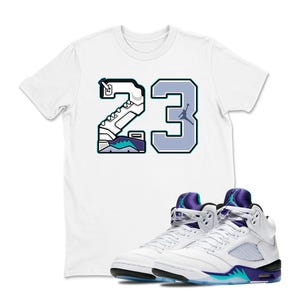 Number 23 Sneaker Tees - Air Jordan 5Grape, Shirt To Match Jordan 5 Grape Sneaker Tees, Jordan 5 Tshirt Adult Youth