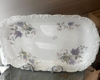 Large French Platter with Lilac Decor, 18x11" Serving Dish