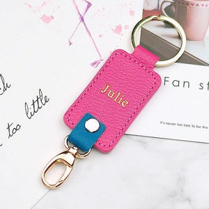 Personalized Leather Keyfob, Colorful Customized Genuine Leather Keychain