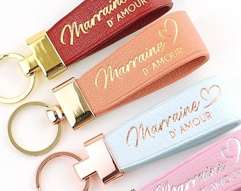 Leather 'Marraine d'amour' Keychain: French Godmother Gift