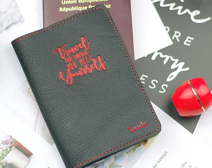 Personalized Real Leather Passport Cover with embossed quote