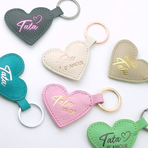 Heart Shaped Keyfob Maman / Papa / Marraine / Parraine / Tata / Tonton / Mamie / Papy d&#39;amour / en or / super