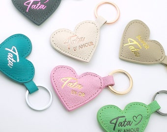 Heart Shaped Keyfob Maman / Papa / Marraine / Parraine / Tata / Tonton / Mamie / Papy d'amour / en or / super