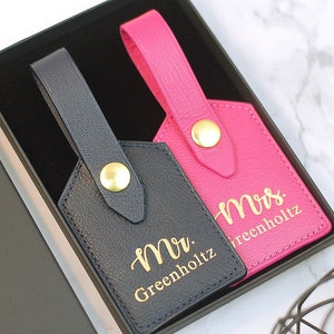 Set of 2 Leather Luggage Tags for Mrs. and Mr.