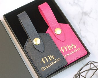 Set of 2 Leather Luggage Tags for Mrs. and Mr.