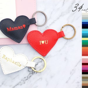 Llavero personalizado de cuero auténtico en forma de corazón