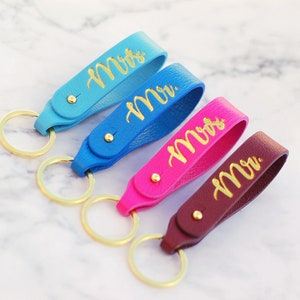 Set of 2 Mrs. and Mr. Leather Key loop, Leather Keyfob gift for Newly Married Couple image 9