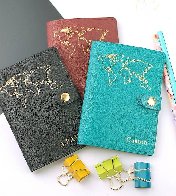 Leather Passport Cover With Personalised Initials and World 