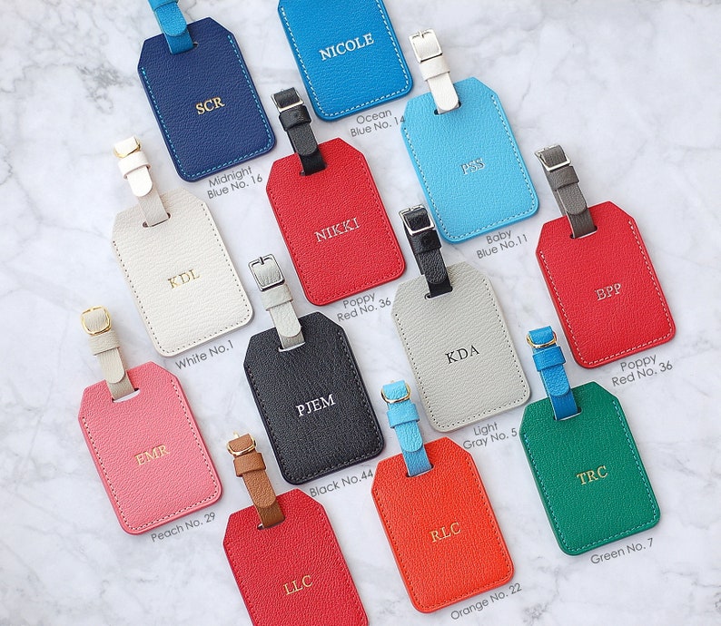 Personalized Leather Luggage Tag with custom monogram zdjęcie 4