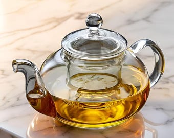 Handmade Glass Teapot with Infuser, Clear Borosilicate Tea Pot for Loose Leaf Tea, Artisan Blooming Tea Maker, Elegant Kitchen Gift Idea