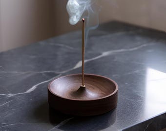 Handmade Wooden Incense Holder with Lid, Minimalist Japandi Incense Burner, Walnut Wood Stick Incense Dish, Meditation Gift, Home Decor