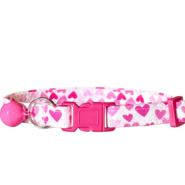 Heart Cat Collar, Valentine Kitten Collar with Pink Hearts on White