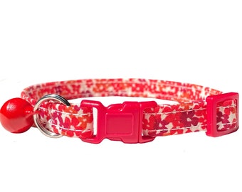Cat Collar Breakaway, Floral "Cinnamon Floral" Kitten Collars, Red White Small Flowers