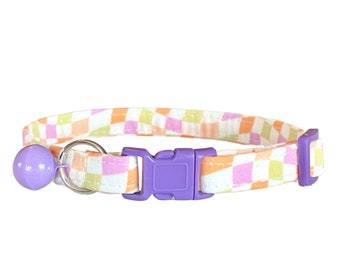 Breakaway Cat Collar, 90s Y2K Checker Pattern, Cute Pastel Kitten Collar with Optional Bell