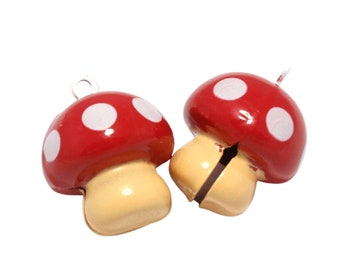 Mushroom Bell, Cat and Small Pet Dog Collar Bells, Cottage Core Red and White Trendy Enamel Novelty Bells