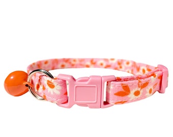 Daisy Cat Collar Breakaway, Cute Kitten Collar Retro Daisy "Sydney -Pink" Orange White Pink 60s 70s Pop Boho