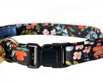 Rifle Paper Co® Cat Collar, Floral Kitten Collar "Julia", Anemone Spring Flowers Black