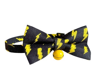 Cat Collar Bow Tie Set, "Lightning Bolt" Rock n Roll, Breakaway Kitten Collar