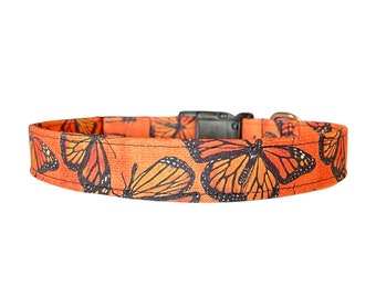 Dog Collar, Monarch Butterfly Puppy Collar, Orange and Black, Trendy Fall Pet Collars, Dog Mom Gift for Outdoor Nature Camping Hiking