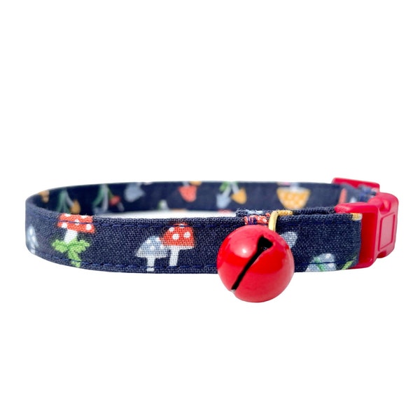 Cat Collar Mushroom, Cute Kitten Collar Breakaway with Bell, Navy Blue Red White