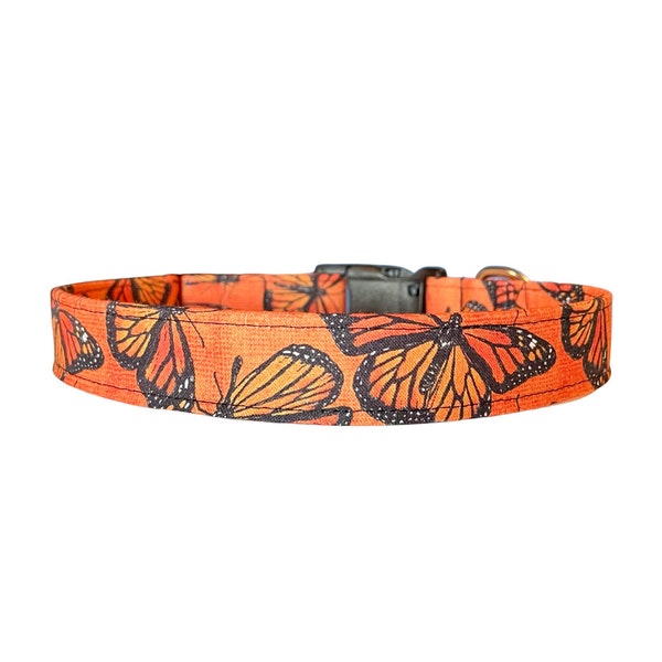 Dog Collar, Monarch Butterfly Puppy Collar, Orange and Black, Trendy Fall Pet Collars, Dog Mom Gift for Outdoor Nature Camping Hiking