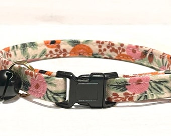 Rifle Paper Co® Cat Collar, "Coral Rose" Kitten Breakaway Collar with Bell,  Les Fleurs Collection Peach