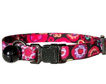 Cat Collar with Bell, "Red Mosaic" Girl Boy Breakaway Kitten Collar