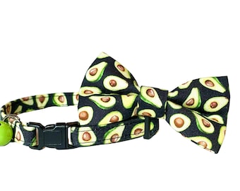 Bow Tie Cat Collar Set, "Avocado" Cute Kitten Collar Breakaway, 3/8 Inch Green and Black