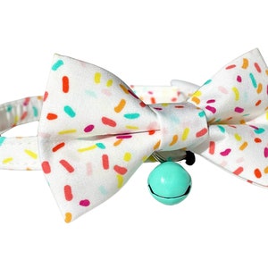 Bow Tie Cat Collar Set, "Donut Sprinkles" Birthday Cake Breakaway Collar, Kitten Gift