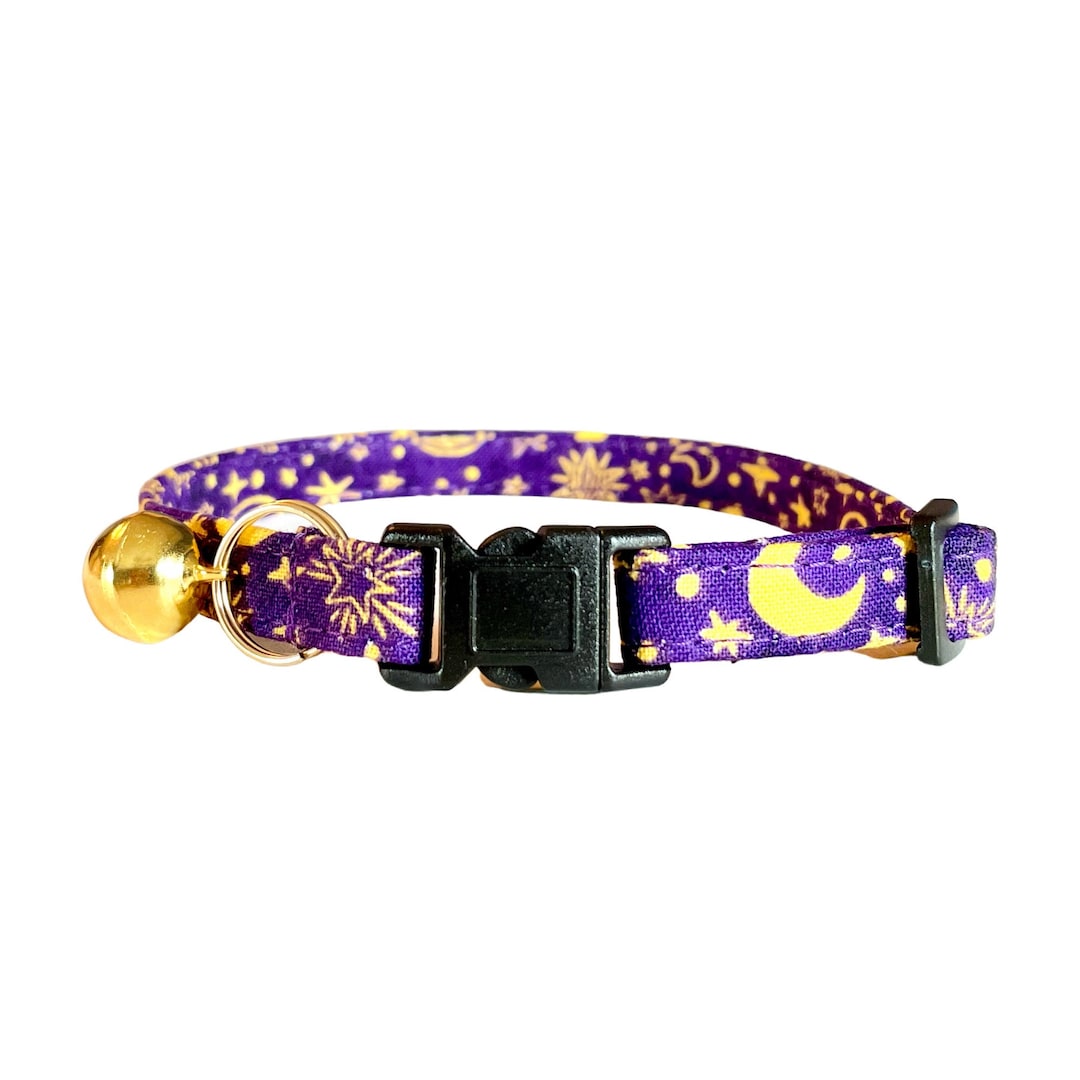 Halloween Cat Collar, Celestial Wizard Witch Moon Star Night Sky Cute Kitten Collar, Trendy