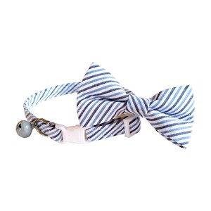 Seersucker Cat Collar Bow Tie Set, Nantucket Bias Stripe Breakaway Kitten Collar, Two Tone Navy Blue Denim White Cute Handmade Soft image 3