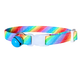 Rainbow Cat Collar, "Rainbow Stripe" Cute Kitten Breakaway Collar with Optional Bell No Bell