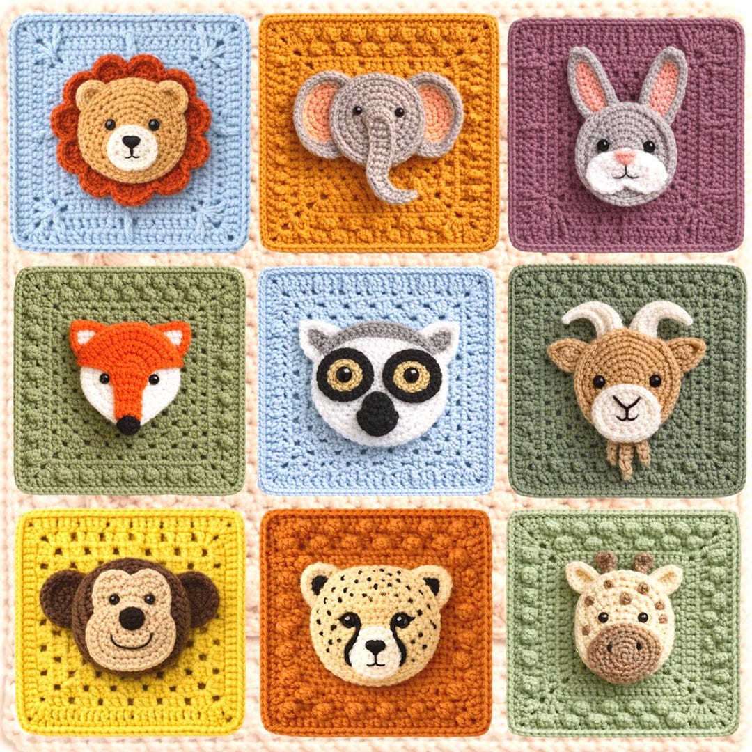 3D Animal Granny Square Crochet Pattern Bundle | Motif Set PDF ...