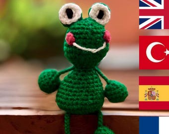 Crochet Frog Pattern PDF – Easy Amigurumi – Multilingual Tutorial (fr, en, es, pt, tr) – DIY Plush Toy for Beginners
