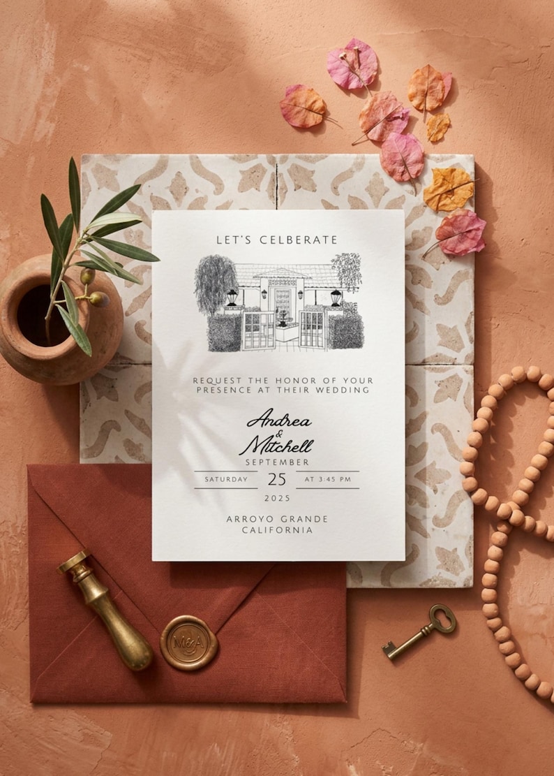Hand Sketched Wedding Invitation — Etsy listing photo 2