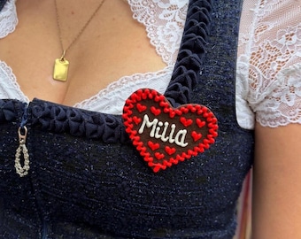 Lebkuchenherz- Anstecker mit Namen personalisiert aus Filz