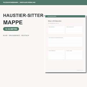 Haustier-Sitter-Mappe PDF | 14 A4-Seiten für Hund, Katze & mehrere Tiere | Futter, Routine, Kontakte