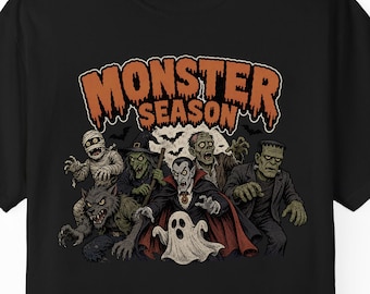 Monsters Shirt Retro Halloween Graphic Tee Vintage Horror Movie Monster Art Vampire Spooky Season Comfort Washed Out Monster Comfort  Colors
