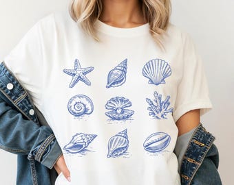 Beach Seashell Shirt for Summer Graphic Tee Ocean Lover Sea Shell Tee Summer Vacation Tshirt Womens Beach Shirt Vacation Summer Shirt