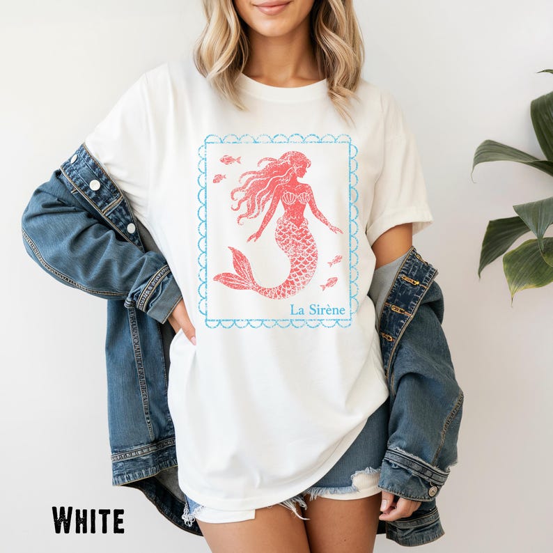 Beach Shirt Summer Shirt Mermaid Shirt La Sirene Comfort Colors Coastal Graphic Tee Beach Vacation Shirt Preppy Summer Nautical Ocean Lover Aesthetic Tee