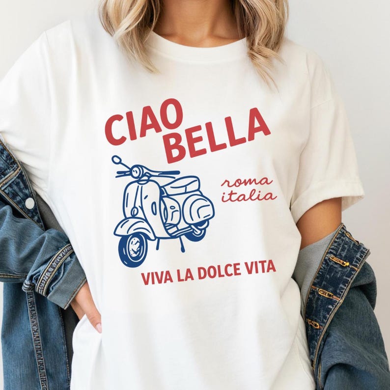 Ciao Bella Roma T-shirt Italia Retro Italian Graphic Tee Italia Scooter Art T Shirt Viva La Vita Rome Travel Aesthetic Summer Italy Gift