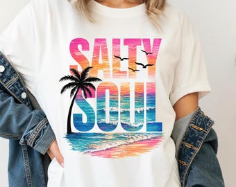 Summer Beach Shirt Salty Soul Shirt Sun Sand Salt Beach T Shirt Summer Vacation Tee Trendy Beach Graphic Shirt Womens Coastal Summer Shirt