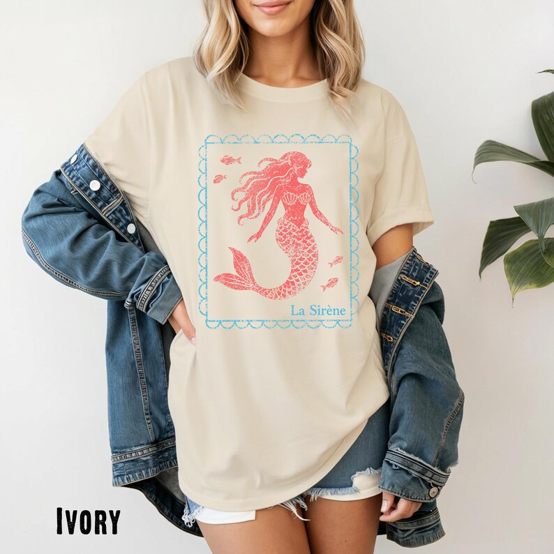 Mermaid Shirt La Sirene Comfort Colors Coastal Graphic Tee Beach Vacation Shirt Preppy Summer Nautical Ocean Lover Aesthetic Tee
